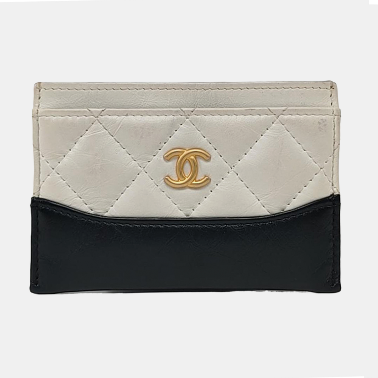 CHANEL GABRIELLE White Cowhide Diamond Pattern Card Wallet Golden hardware 25nan-(SKU)-959022571