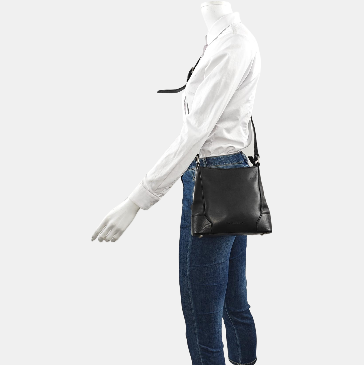 BURBERRY Black Leather Crossbody Bag Single Shoulder Bag Silver Hardware-(SKU)-959425193