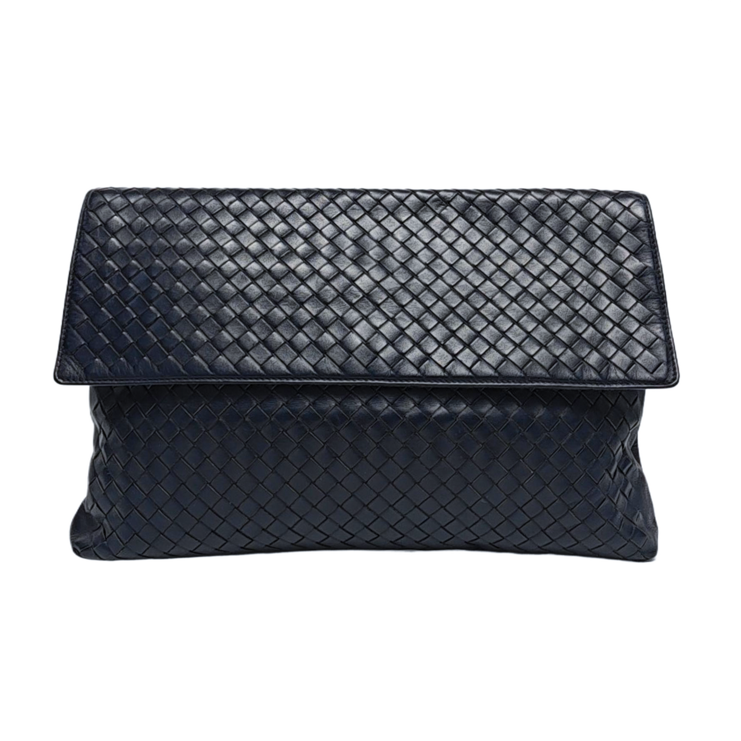 BOTTEGA VENETA Navy Blue Cowhide Leather Woven Handbag Ruthenium color hardware-(SKU)-959306334