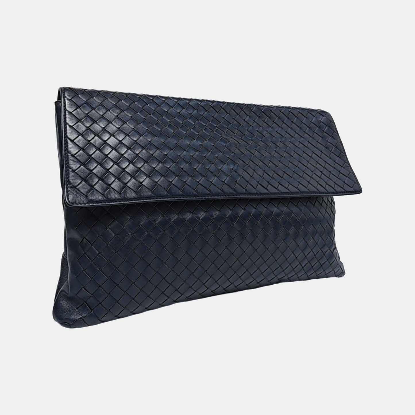 BOTTEGA VENETA Navy Blue Cowhide Leather Woven Handbag Ruthenium color hardware-(SKU)-959306334