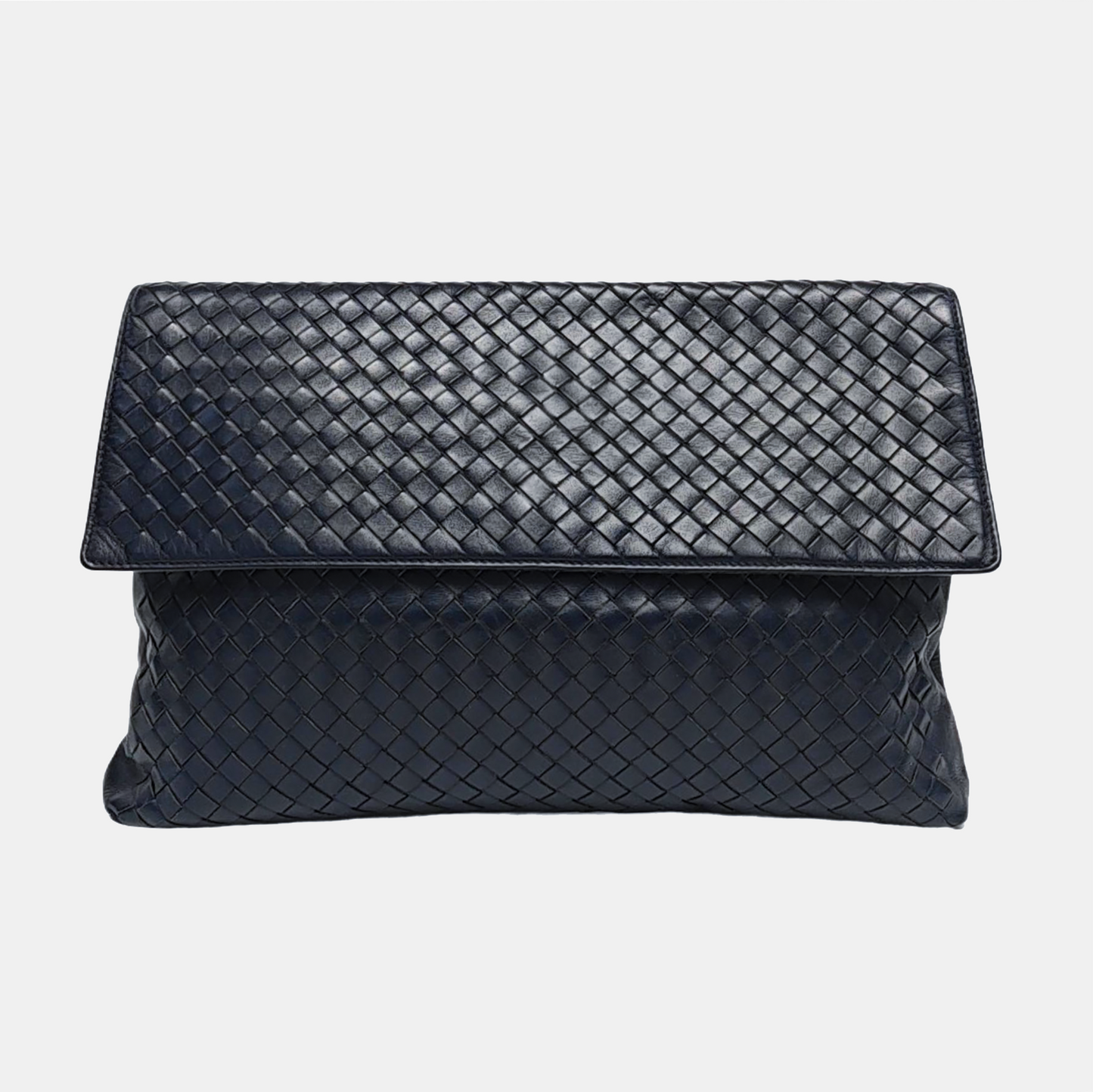 BOTTEGA VENETA Navy Blue Cowhide Leather Woven Handbag Ruthenium color hardware-(SKU)-959306334