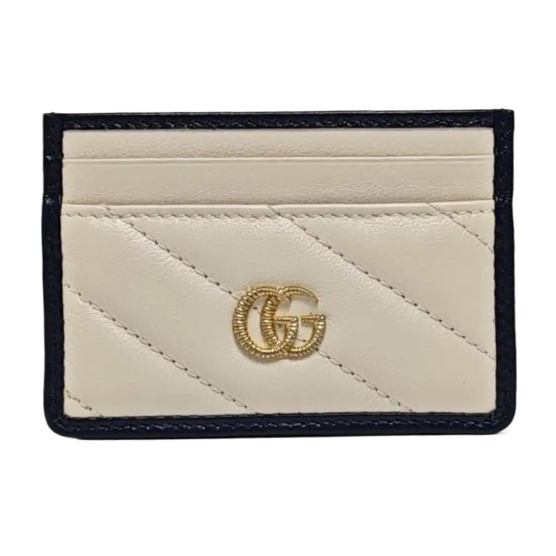 GUCCI GG Marmont White Leather Quilted Stripe Wallet Golden hardware Complete Accessories-(SKU)-959184905