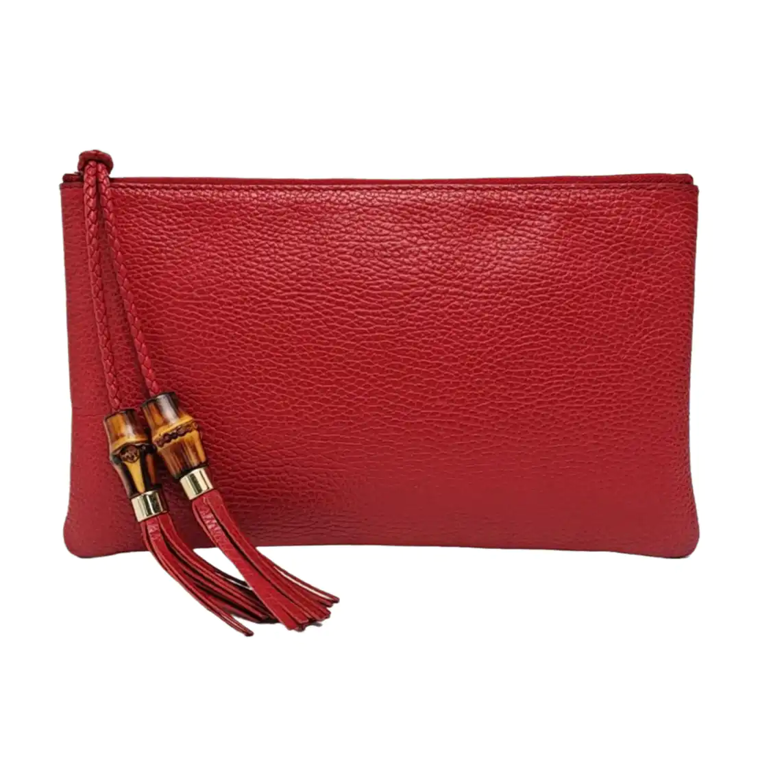 GUCCI Bamboo 1947 Red Cowhide Fringe Clutch Golden hardware-(SKU)-959429873