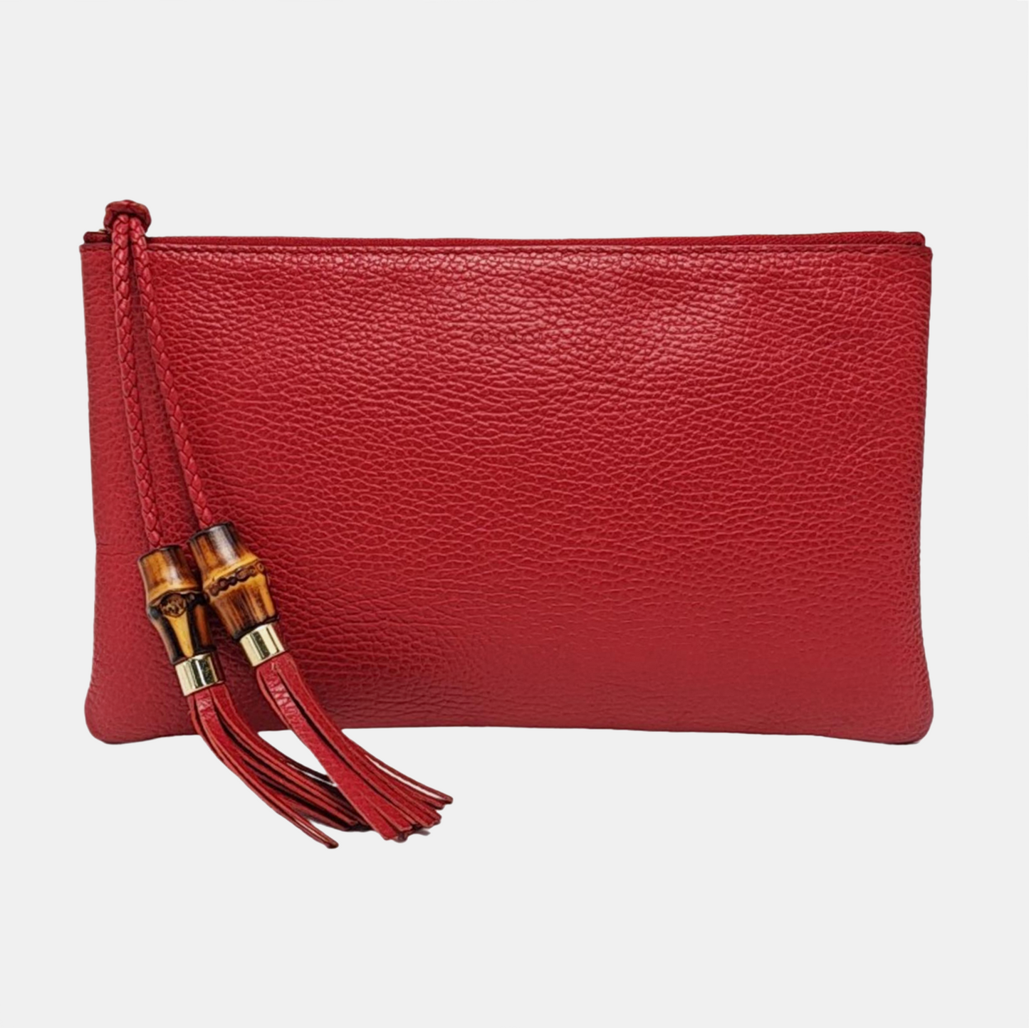 GUCCI Bamboo 1947 Red Cowhide Fringe Clutch Golden hardware-(SKU)-959429873