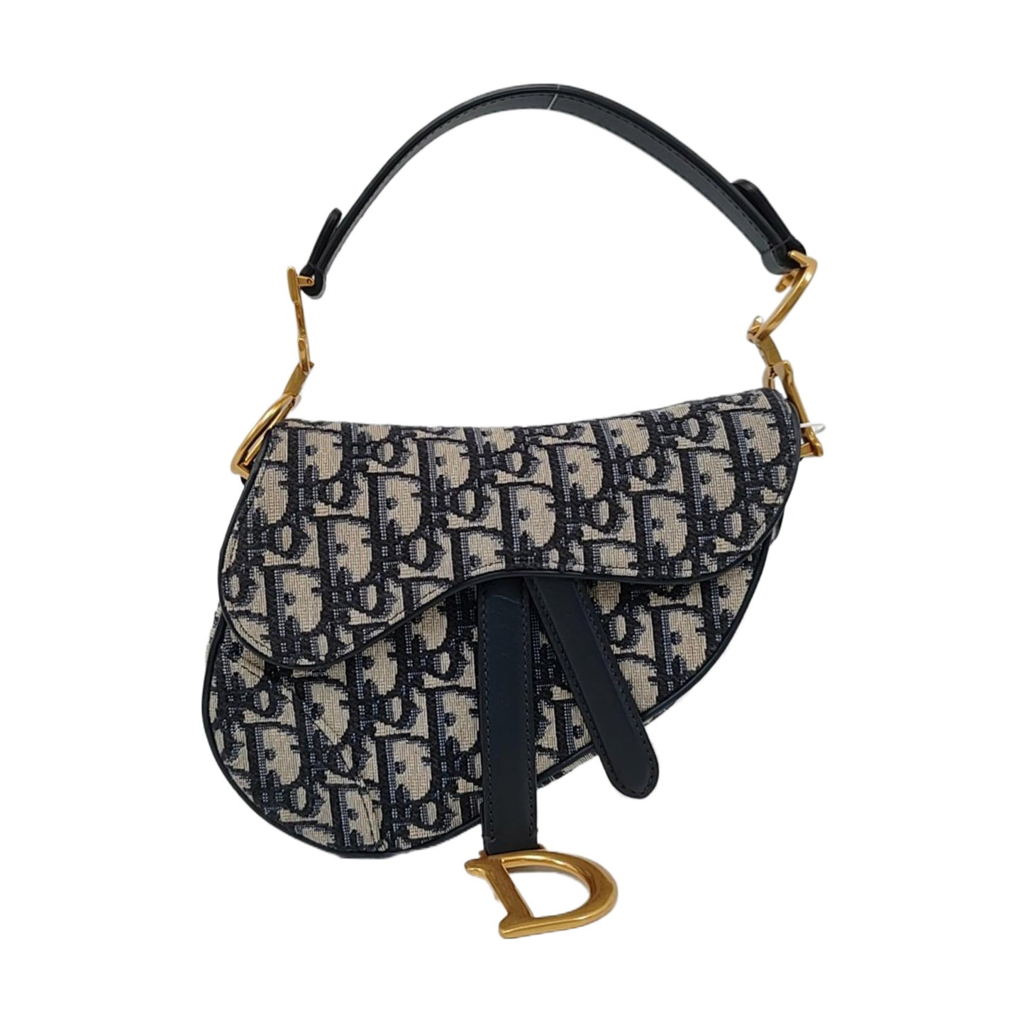 DIOR Saddle Mini Blue Canvas Monogram Saddle Bag Crossbody Bag Single Shoulder Bag Gold Hardware Removable Strap-(SKU)-959394483