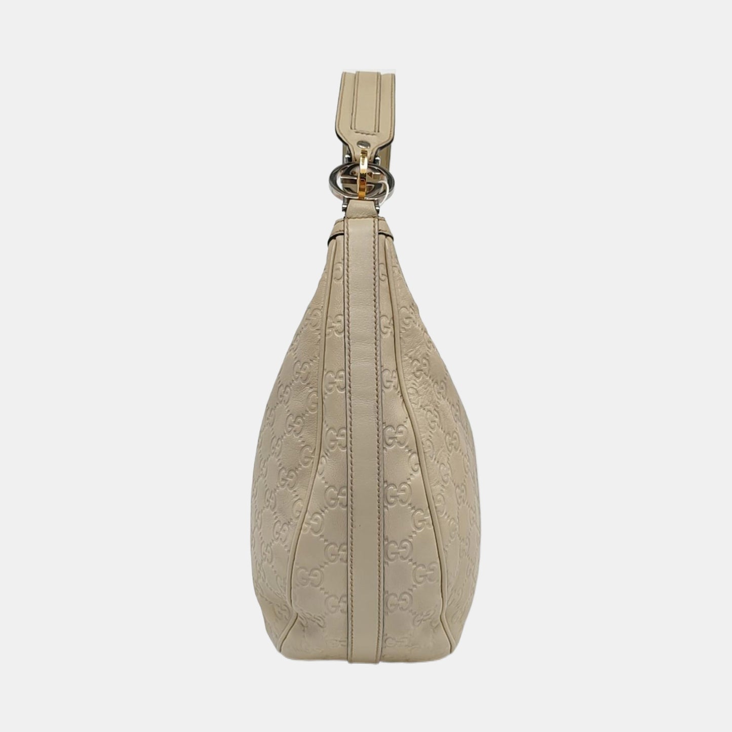 GUCCI Beige Cowhide Monogrammed Tote Handbag Single Shoulder Bag Golden hardware-(SKU)-959591778