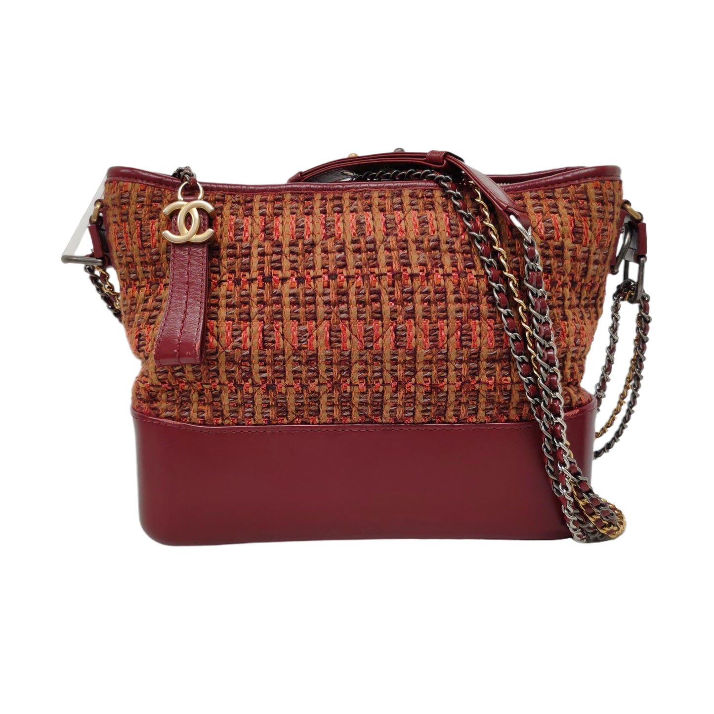 CHANEL GABRIELLE Medium Size Red Tweed Bag Shoulder Bag Crossbody Bag Golden Silver Ruthenium Hardware 25 Opening Removable Strap-(SKU)-959578060