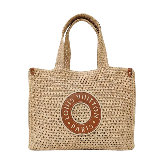 LOUIS VUITTON ONTHEGO Medium Brown Woven Jungle Bag Crossbody Shoulder Bag with Golden Hardware-(SKU)-959709161