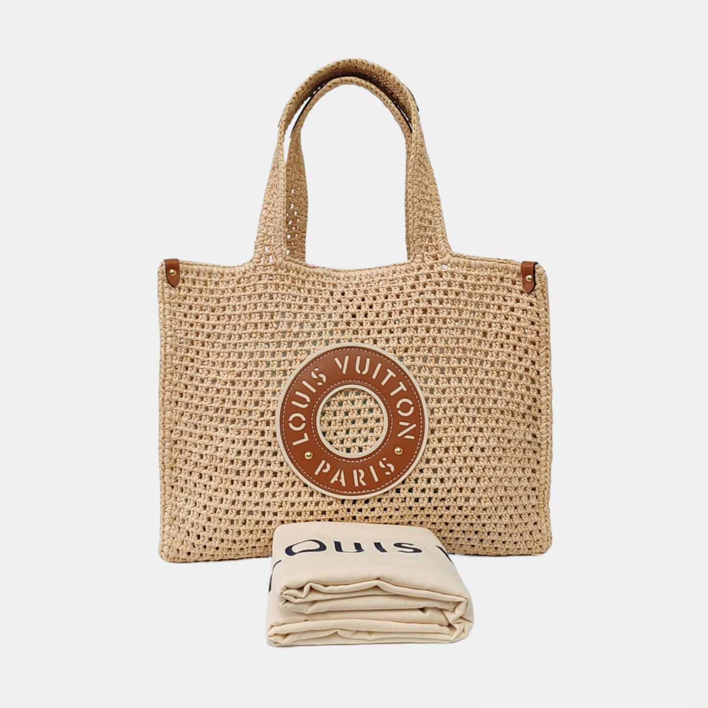 LOUIS VUITTON ONTHEGO Medium Brown Woven Jungle Bag Crossbody Shoulder Bag with Golden Hardware-(SKU)-959709161