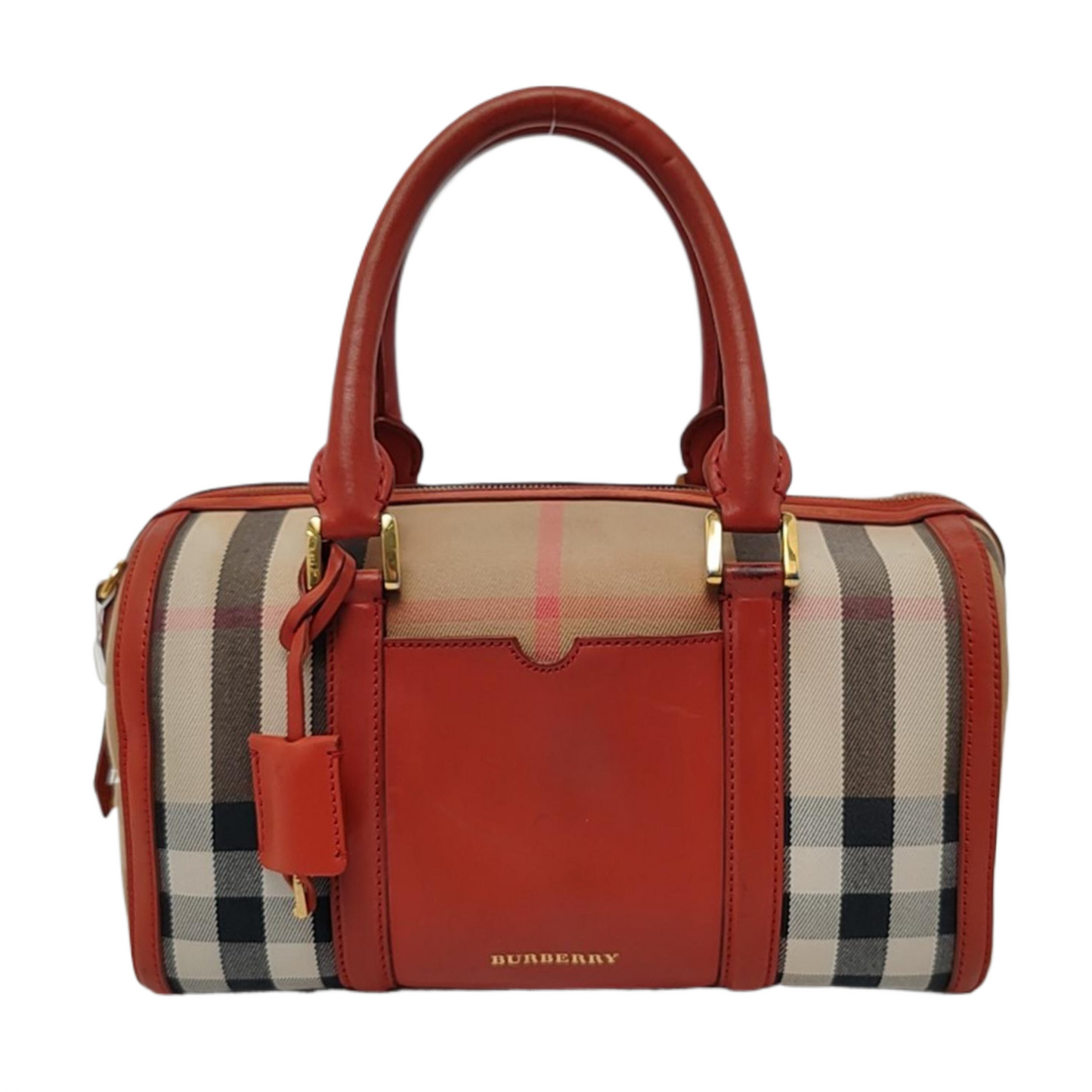 BURBERRY Alchester Red Canvas Handbag Golden hardware-(SKU)-959788155