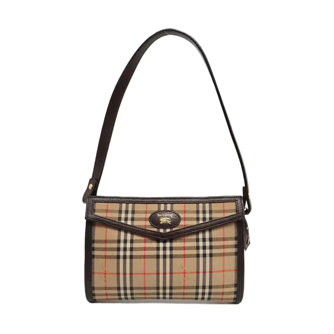 BURBERRY Khaki Canvas Battle Horse Checkered Clutch Single Shoulder Bag Crossbody-(SKU)-959987816