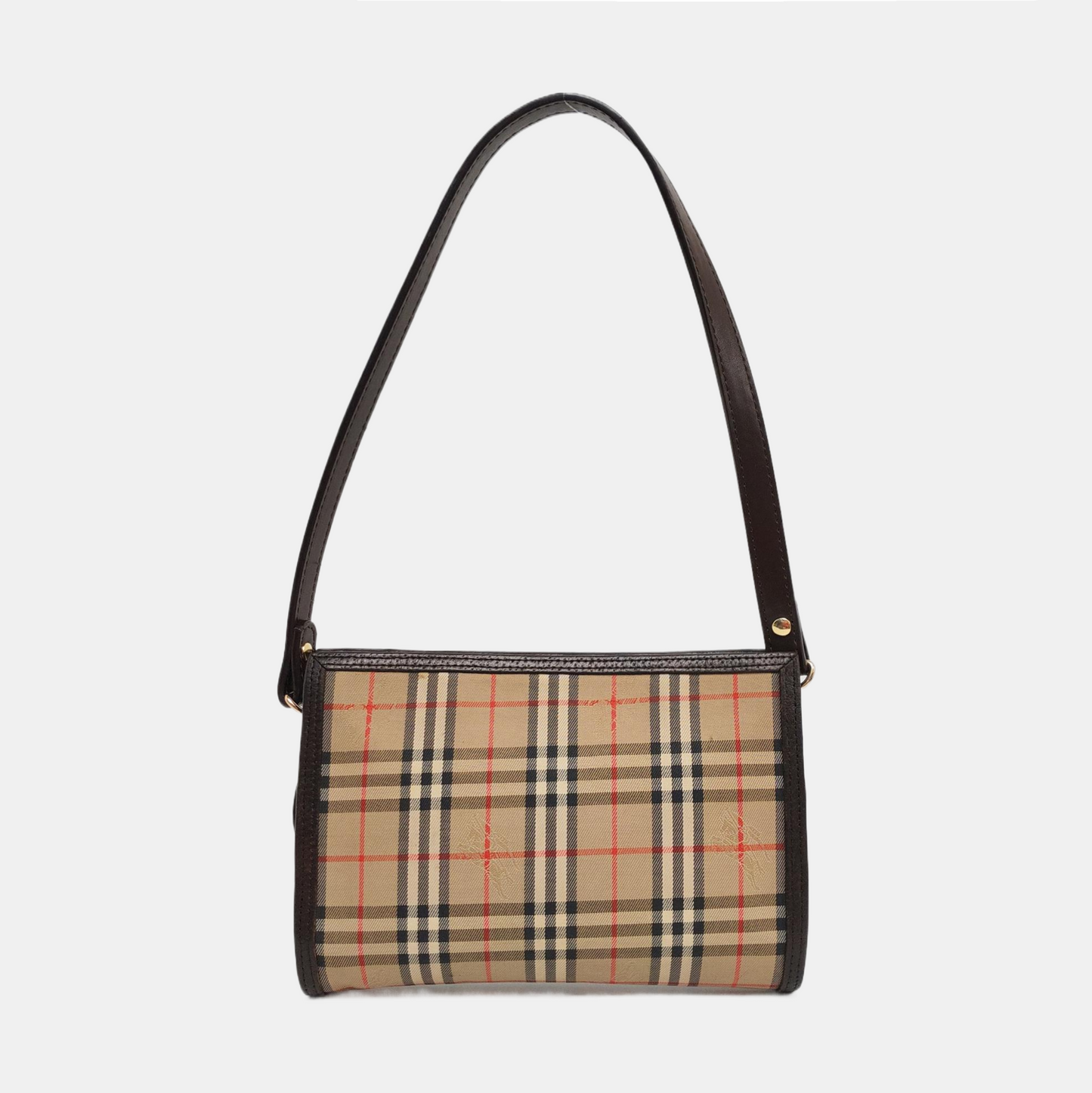 BURBERRY Khaki Canvas Battle Horse Checkered Clutch Single Shoulder Bag Crossbody-(SKU)-959987816