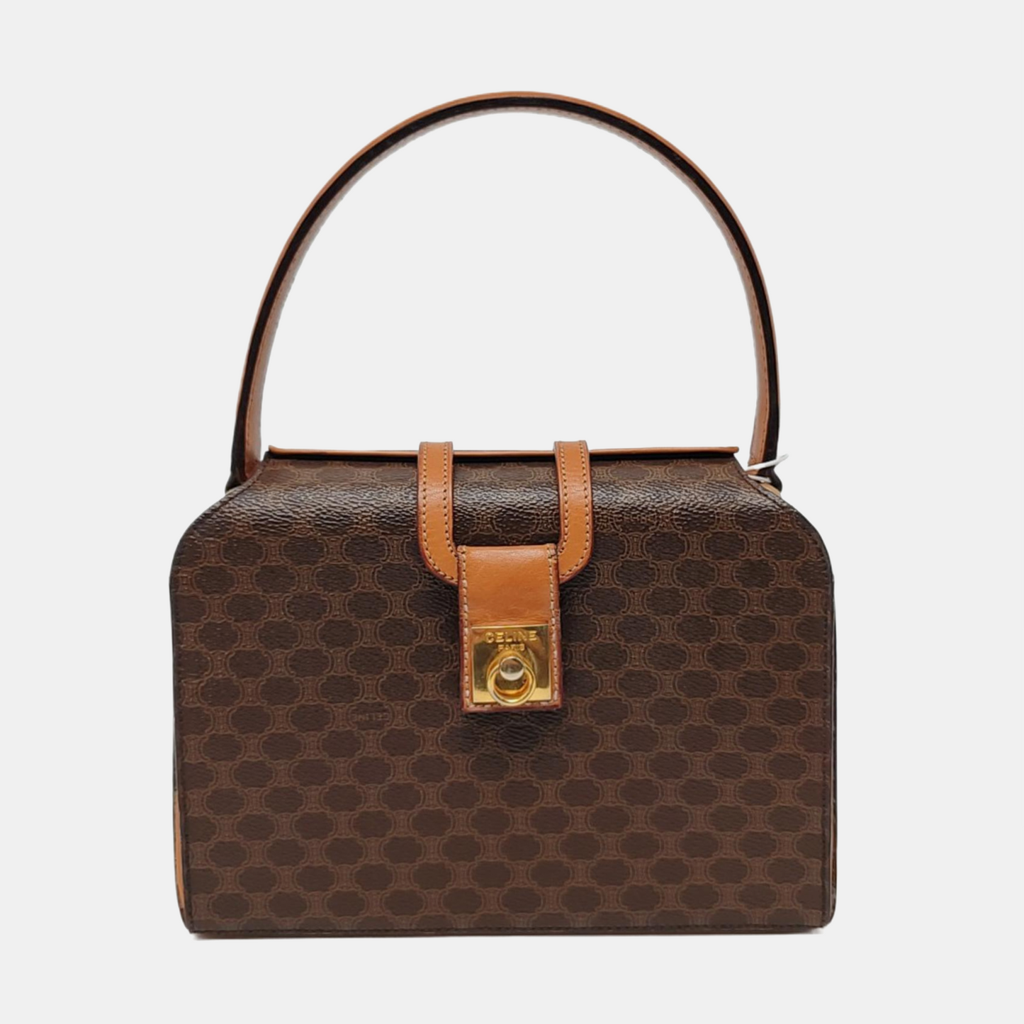 CELINE Brown Coated Canvas Triumph Tote Bag Golden hardware-(SKU)-959942823