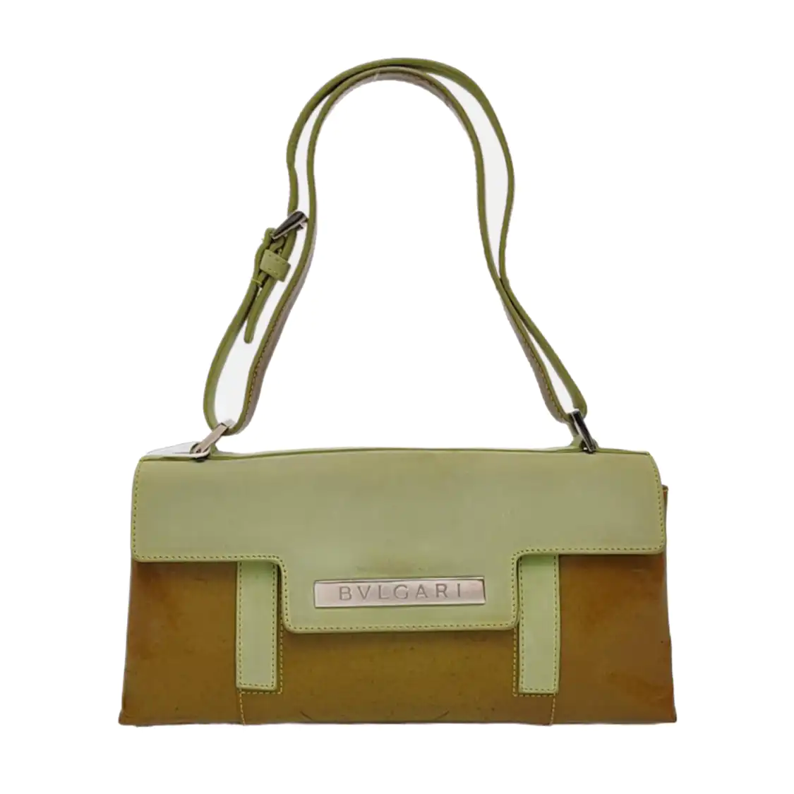 BVLGARI Yellow Green Patent Leather Handbag Single Shoulder Bag Silver Hardware Removable shoulder strap-(SKU)-960012647