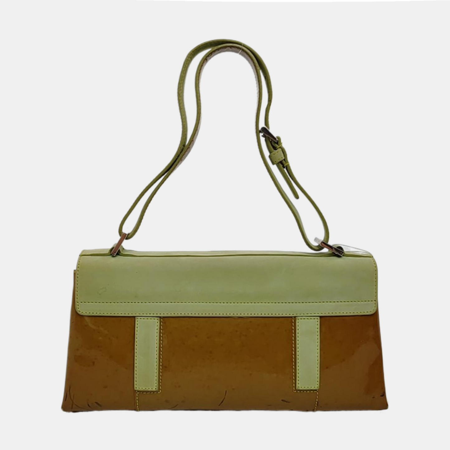 BVLGARI Yellow Green Patent Leather Handbag Single Shoulder Bag Silver Hardware Removable shoulder strap-(SKU)-960012647