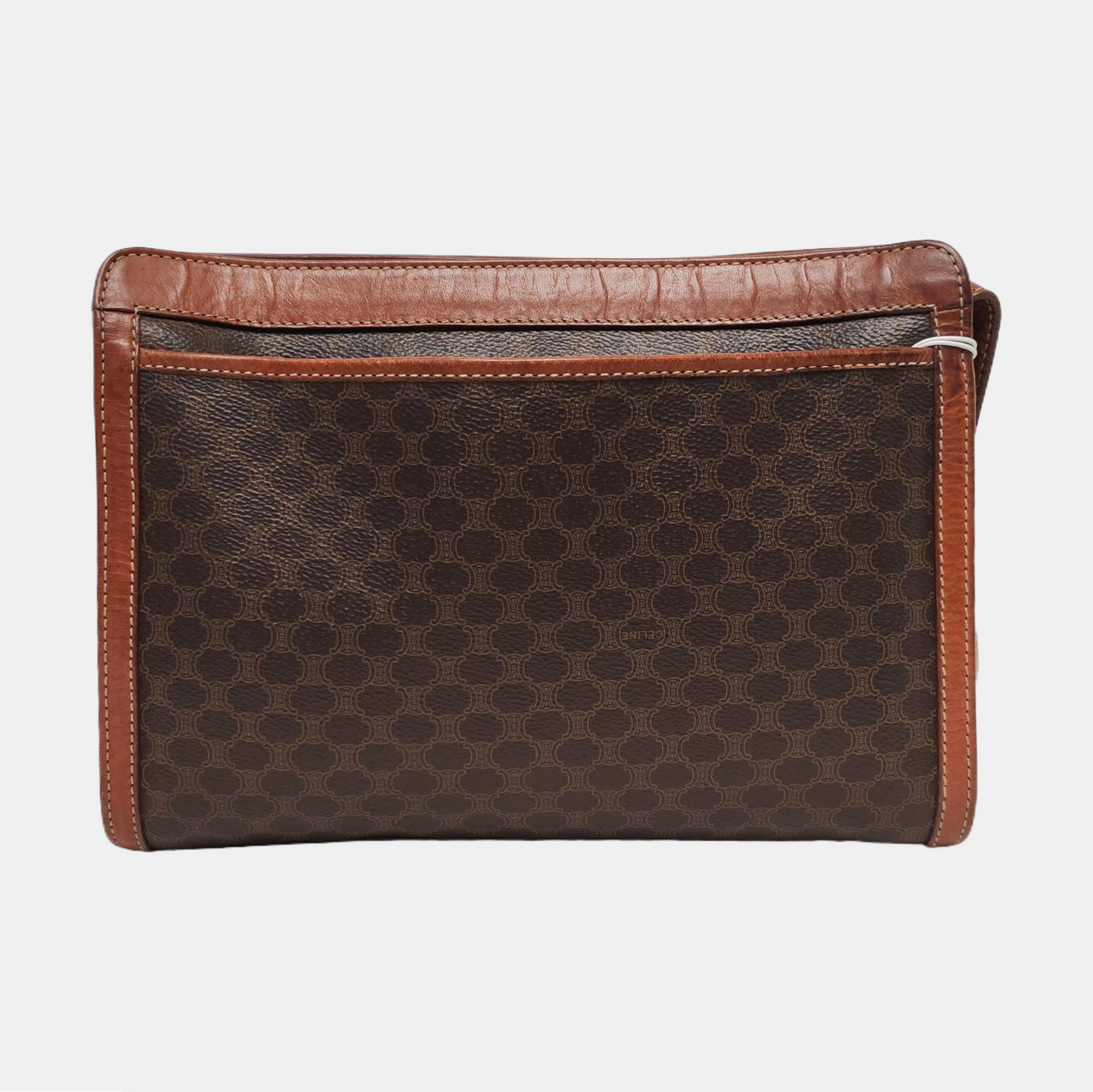 CELINE MACADAM CLUTCHES Dark Brown Coated Canvas Triumph Handbag Tote Bag Golden hardware-(SKU)-959810652