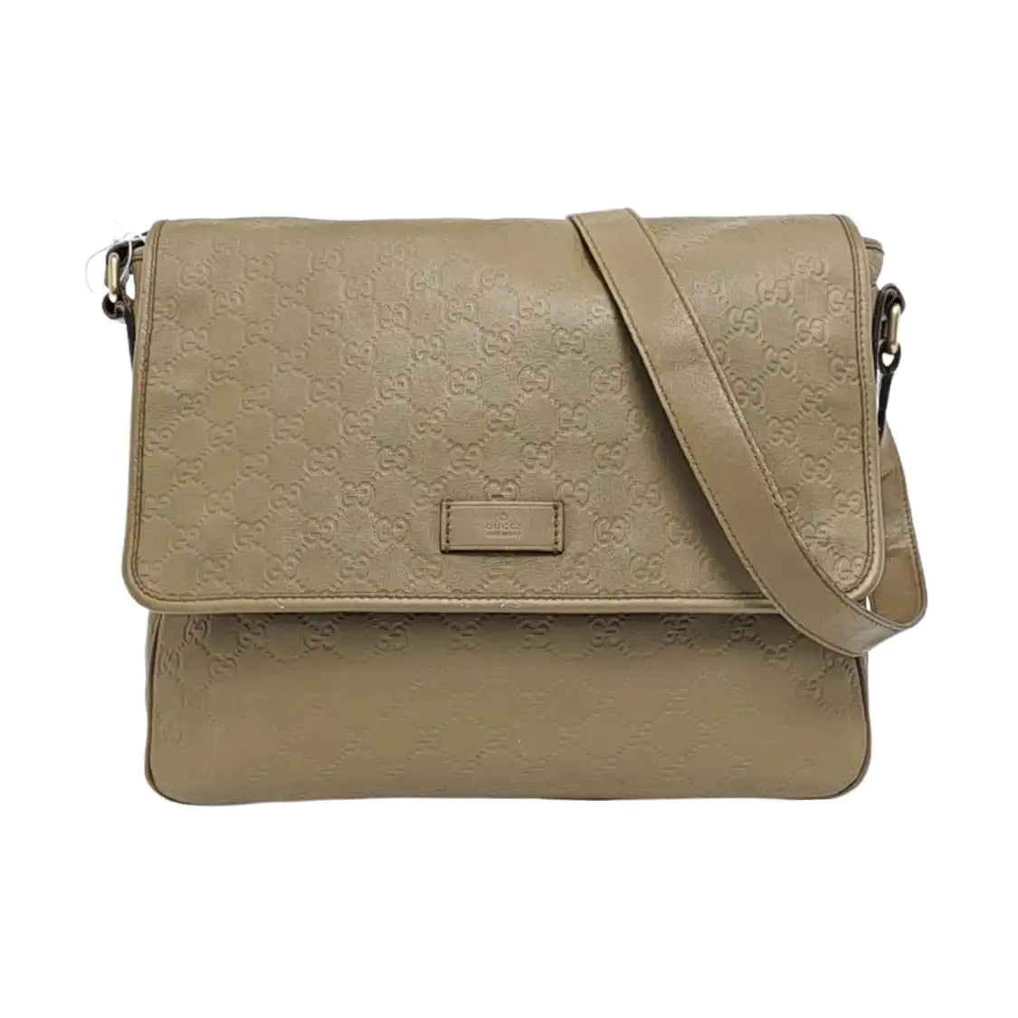 GUCCI Khaki Cowhide Monogrammed Stamped Crossbody Bag Golden hardware-(SKU)-960073647