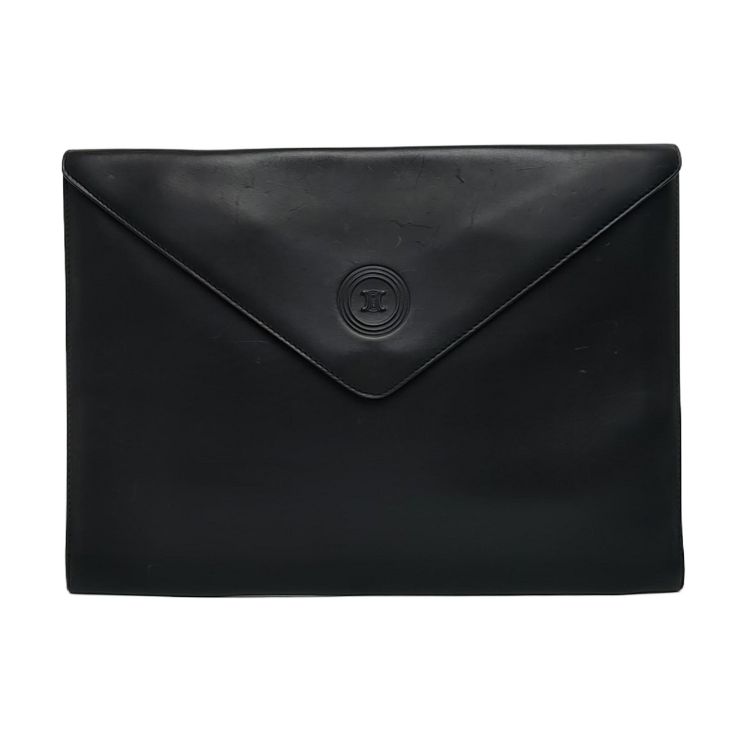 CELINE Black Leather Embossed Clutch Golden hardware-(SKU)-960199598