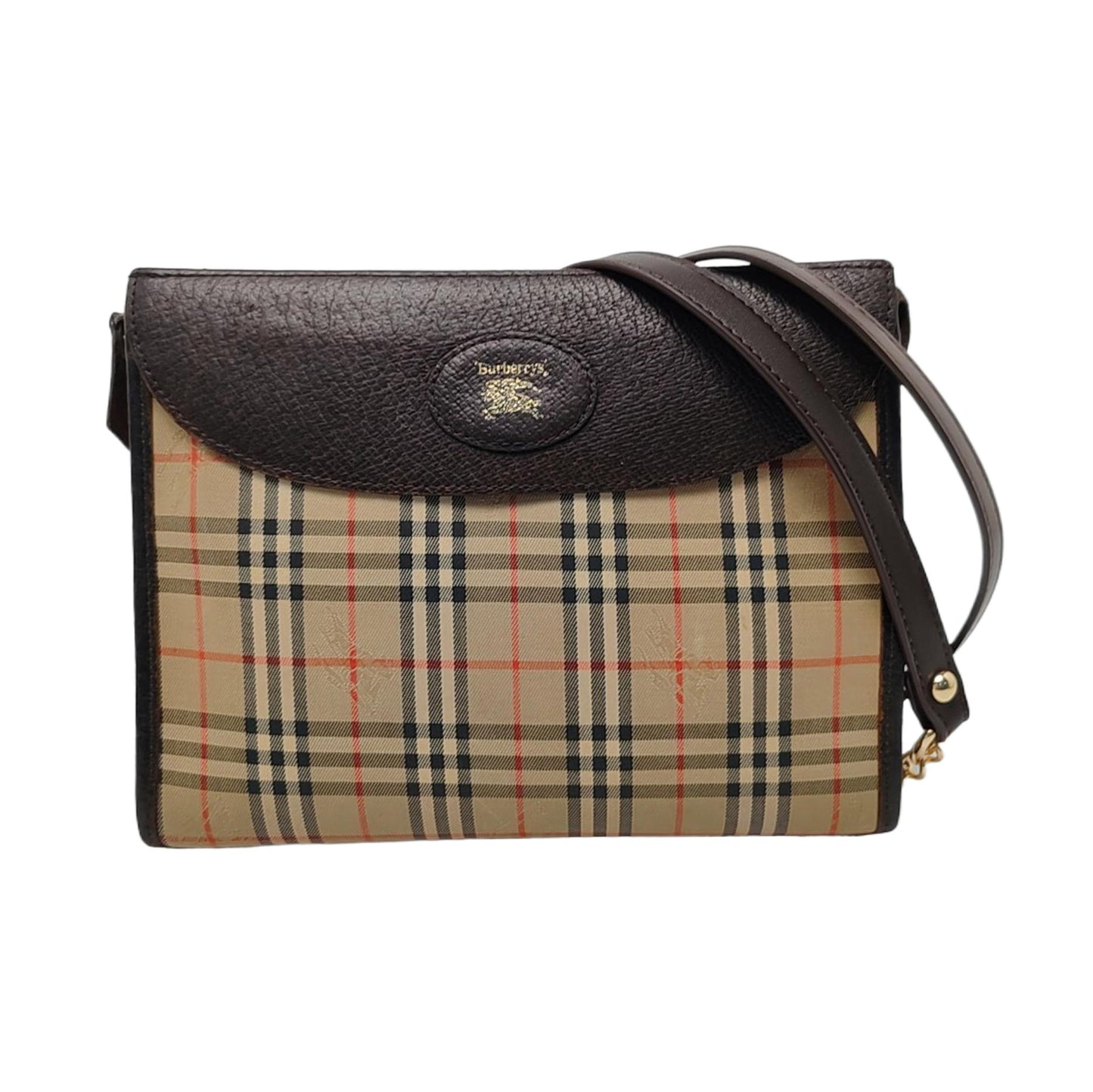 BURBERRY Brown Canvas Warhorse Grain Handbag Crossbody Single Shoulder Bag Golden hardware-(SKU)-959933815