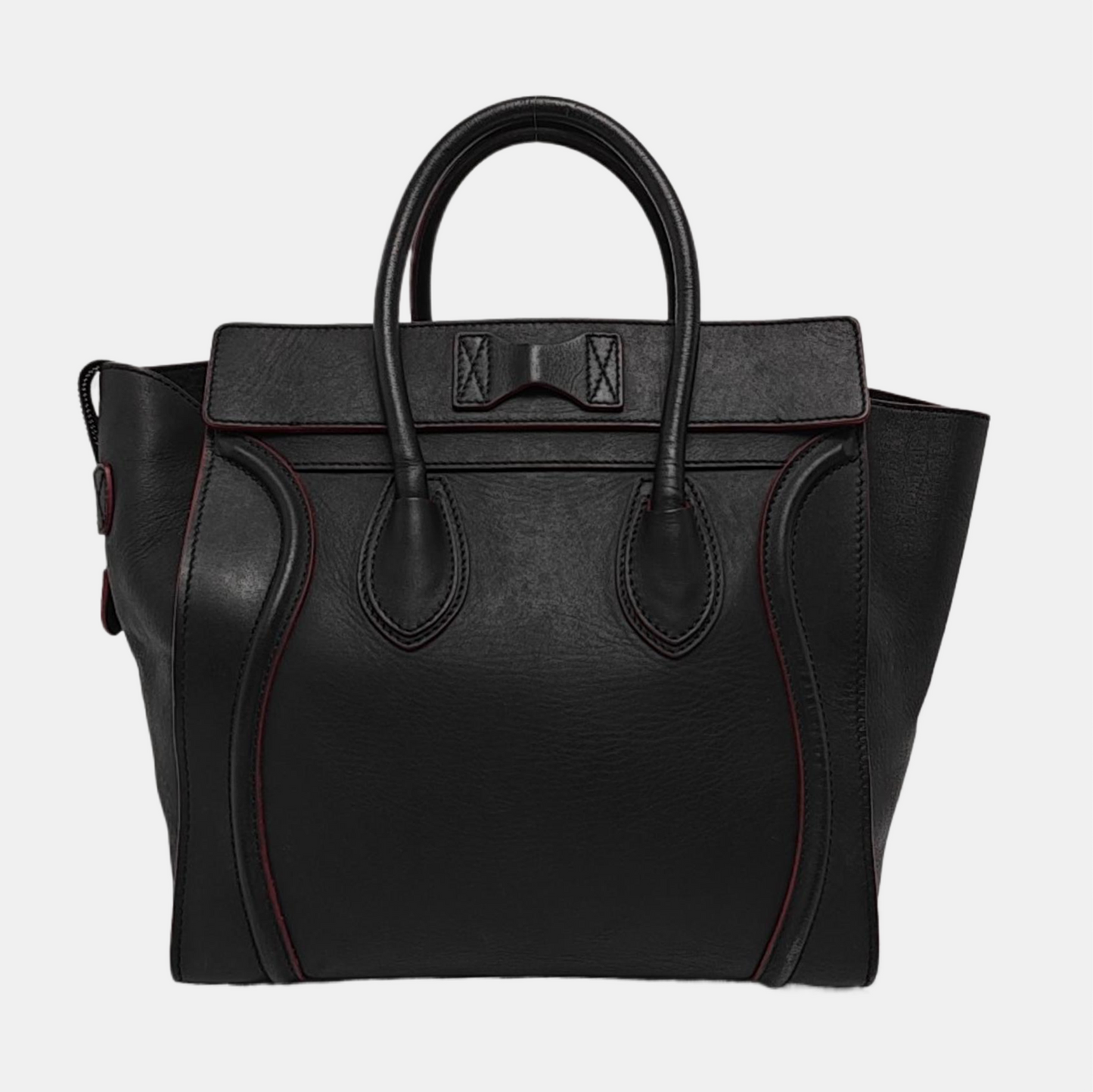 CELINE LUGGAGE mini Black Leather Smiling Face Bag Tote Bag Silver Hardware-(SKU)-960058725