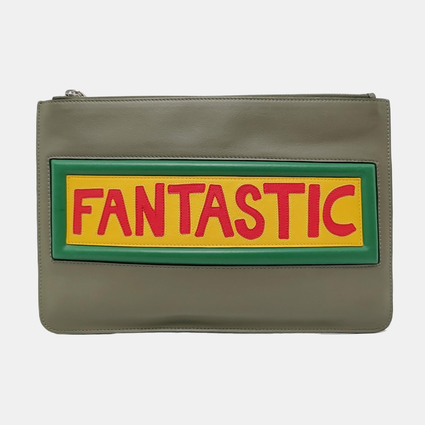 FENDI Olive Green Cowhide Patchwork Relief Crossbody Handbag Clutch Silver Hardware-(SKU)-960221238