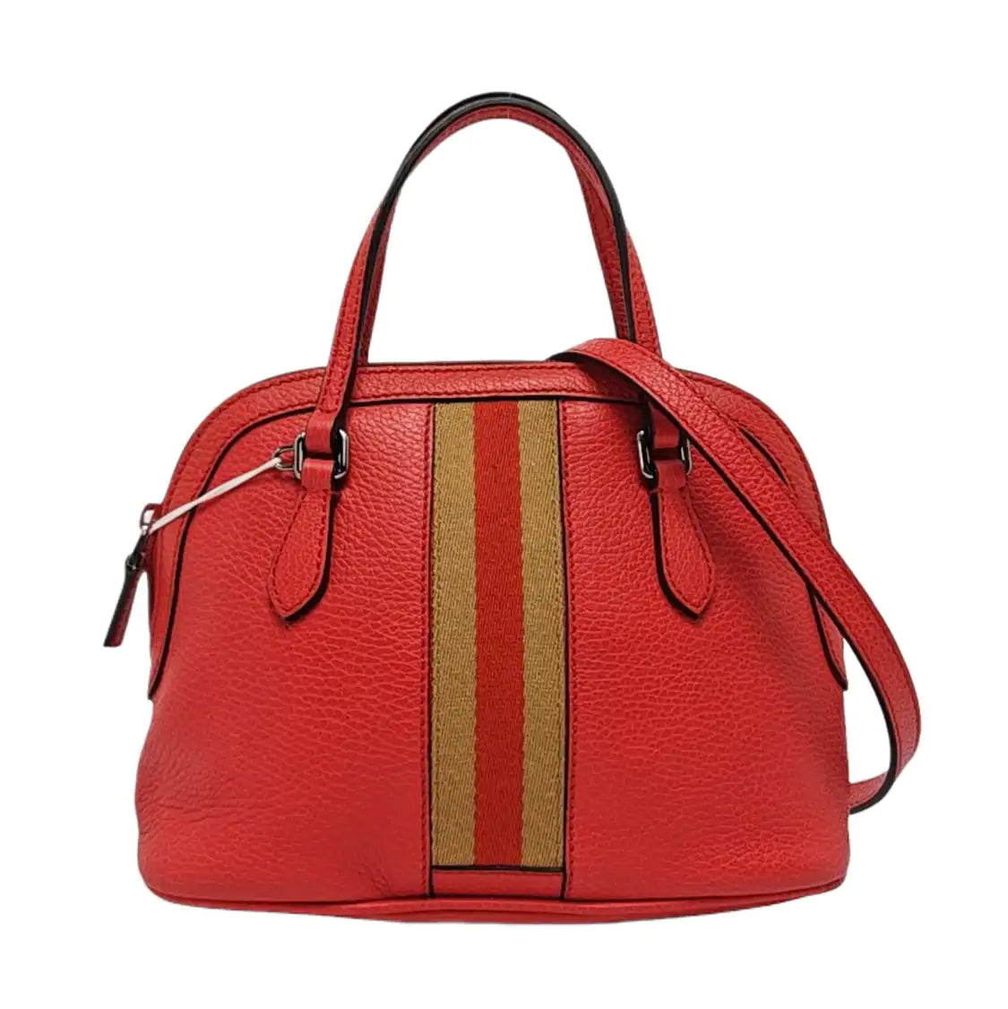 GUCCI DOME Red Cow Leather Striped Strap Single Shoulder Bag Handbag Crossbody Bag Silver Hardware Removable shoulder strap-(SKU)-960336464