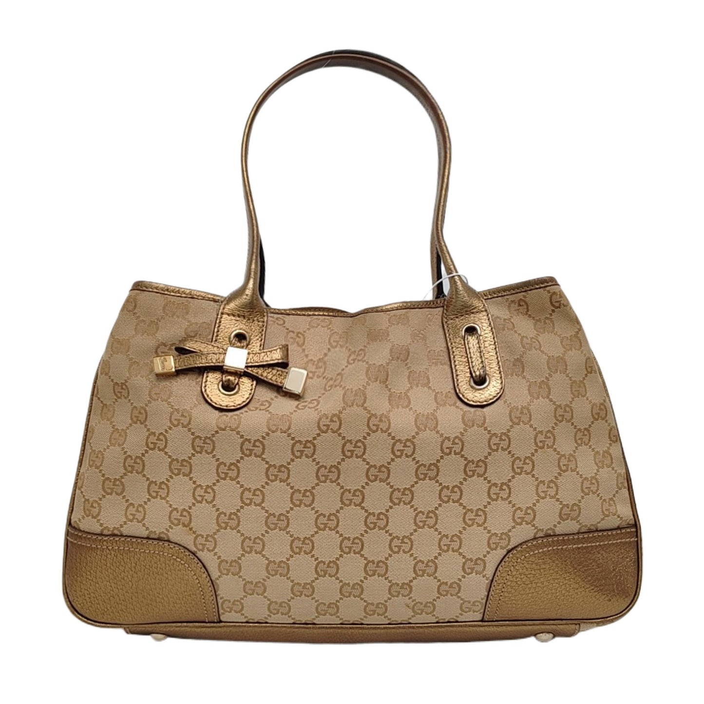 GUCCI Princy Khaki Canvas Monogram Tote Bag Single Shoulder Bag Golden hardware-(SKU)-960034961