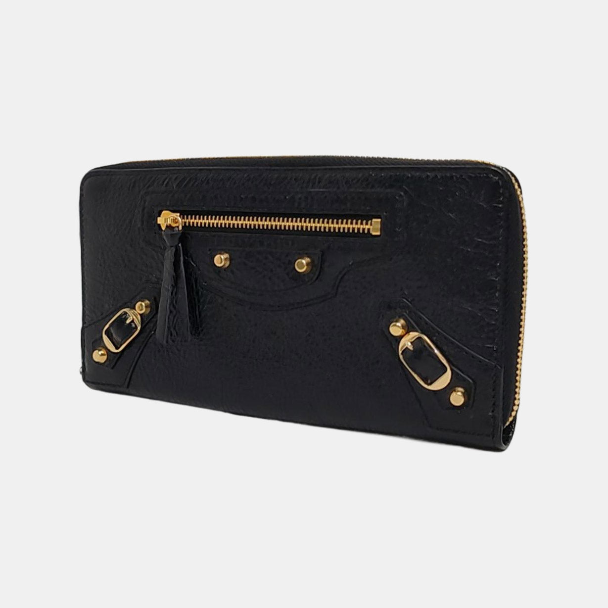 BALENCIAGA Classic Metallic Edge City Black Leather Biker Bag Wallet Golden hardware-(SKU)-960437707