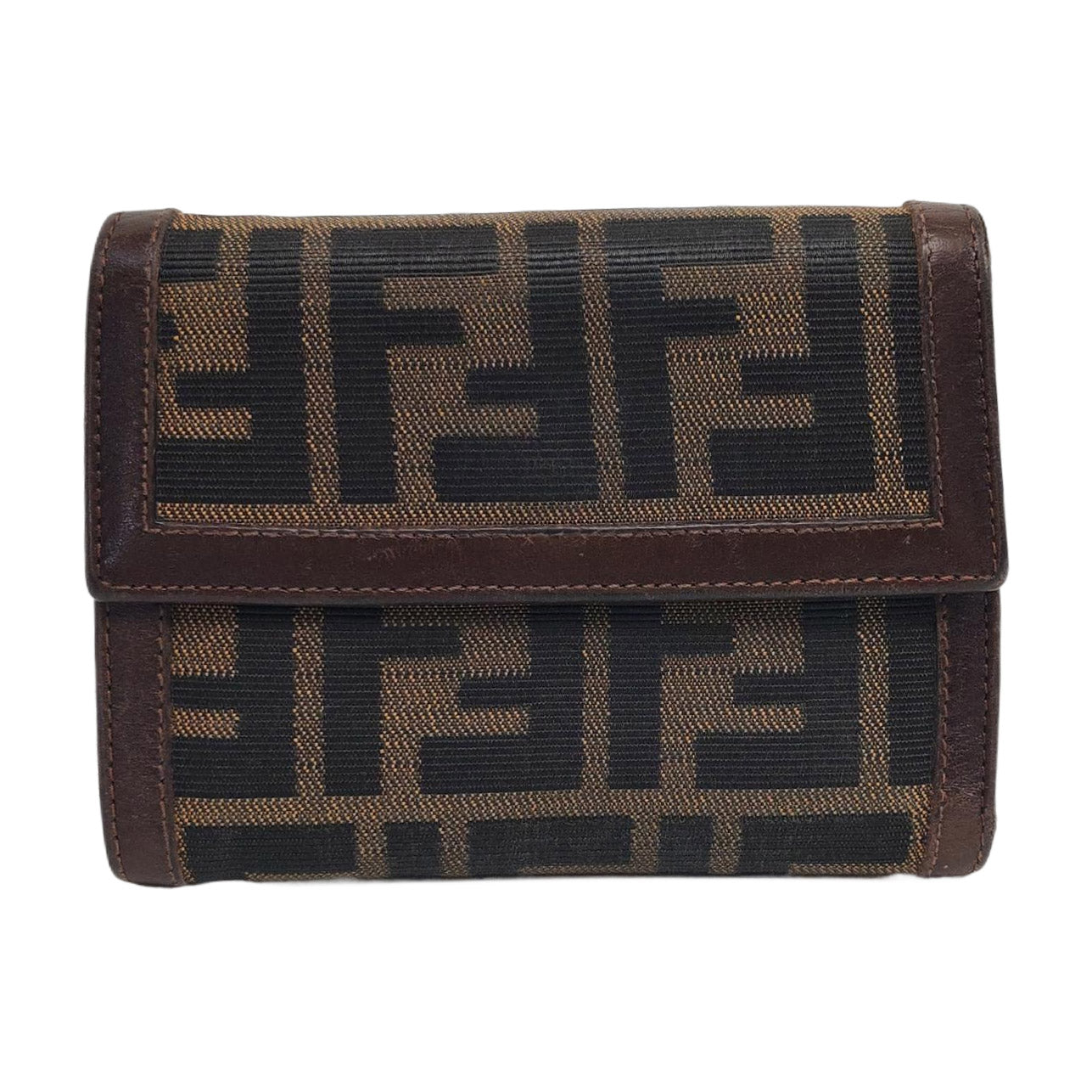FENDI 棕色帆布双F钱包-(SKU)-960315050