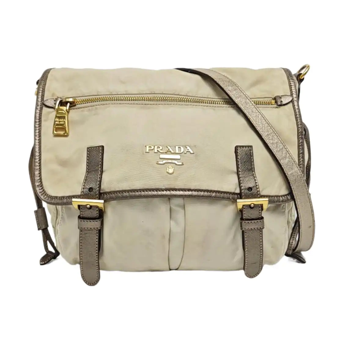 PRADA Beige Nylon Single Shoulder Bag Golden hardware Removable shoulder strap-(SKU)-960248110
