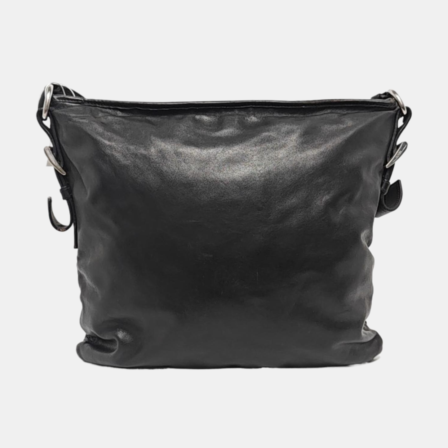 PRADA Black Leather Crossbody Bag Single Shoulder Bag Silver Hardware-(SKU)-960372112