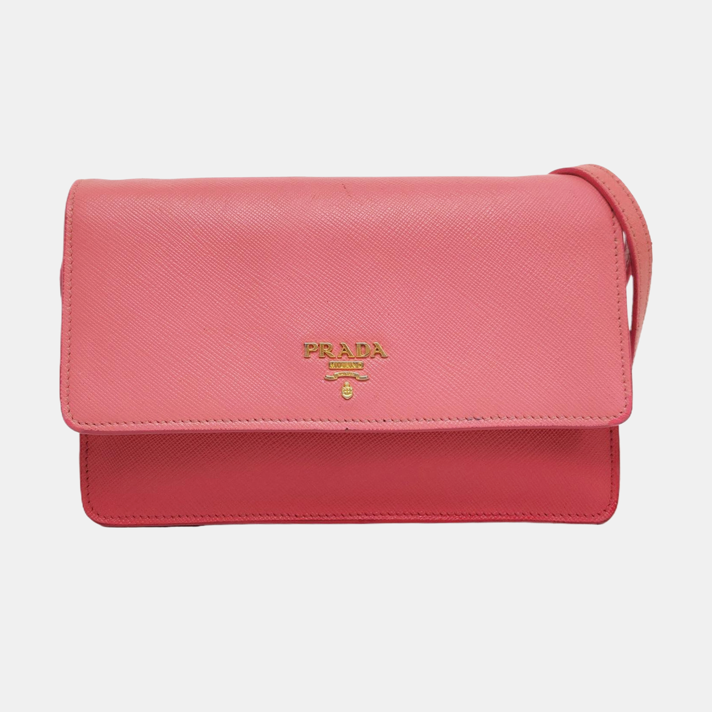 PRADA Pink cowhide cross-grain shoulder bag/handbag/crossbody bag Golden hardware Removable shoulder strap-(SKU)-960391827