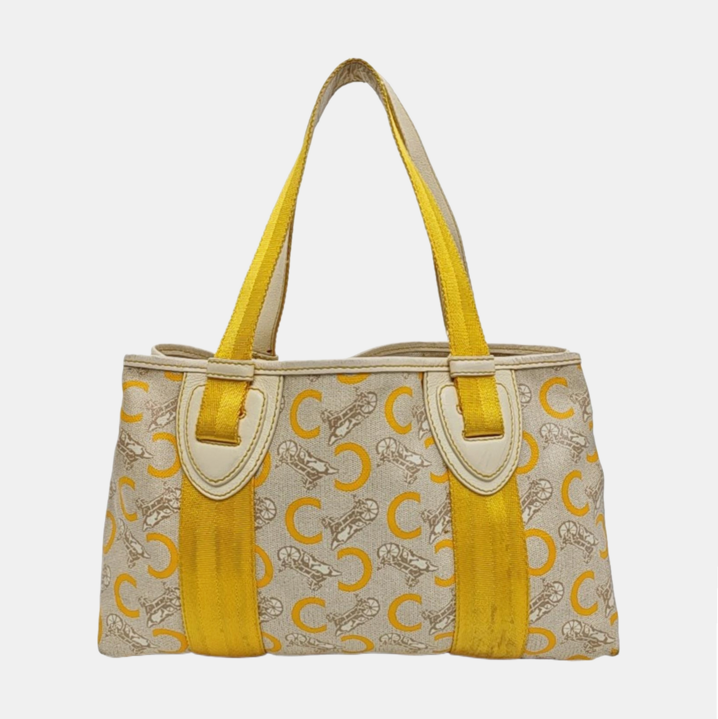 CELINE Tote bag Beige Coated Canvas Triumph Arch Handbag Single Shoulder Bag Silver Hardware-(SKU)-960503624