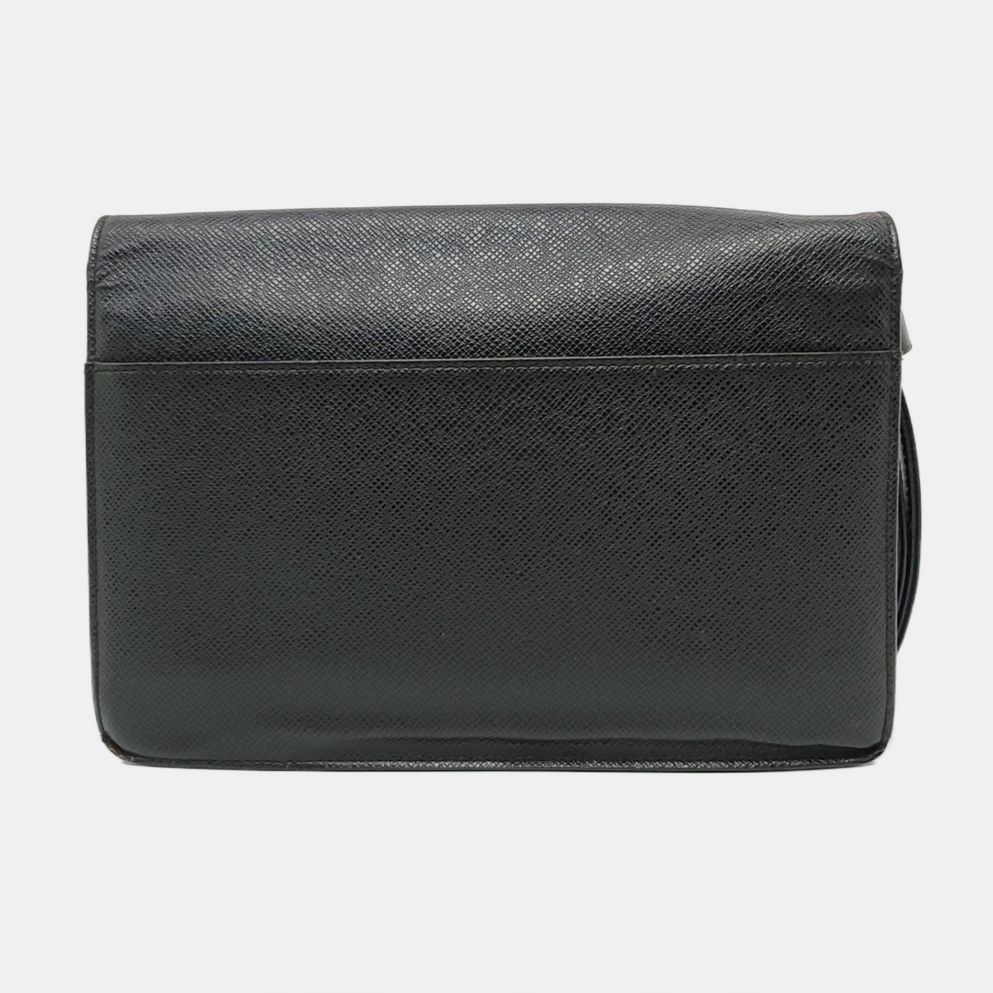 LOUIS VUITTON SELENGA Black Leather Clutch Handbag Silver Hardware-(SKU)-960473298