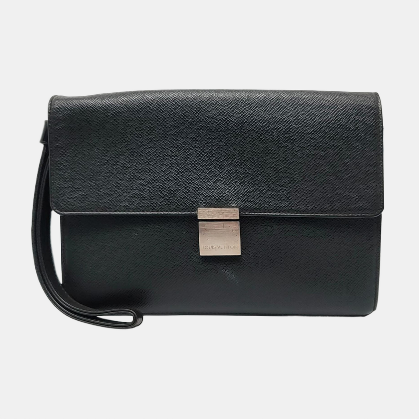 LOUIS VUITTON SELENGA Black Leather Clutch Handbag Silver Hardware-(SKU)-960473298