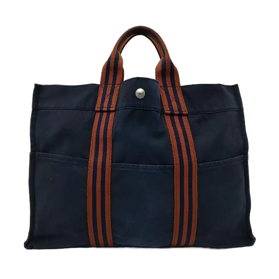 HERMÈS Fourre Tout Medium size Deep Blue Canvas Handbag Silver Hardware-(SKU)-960631606