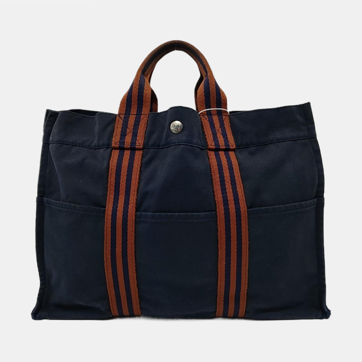 HERMÈS Fourre Tout Medium size Deep Blue Canvas Handbag Silver Hardware-(SKU)-960631606