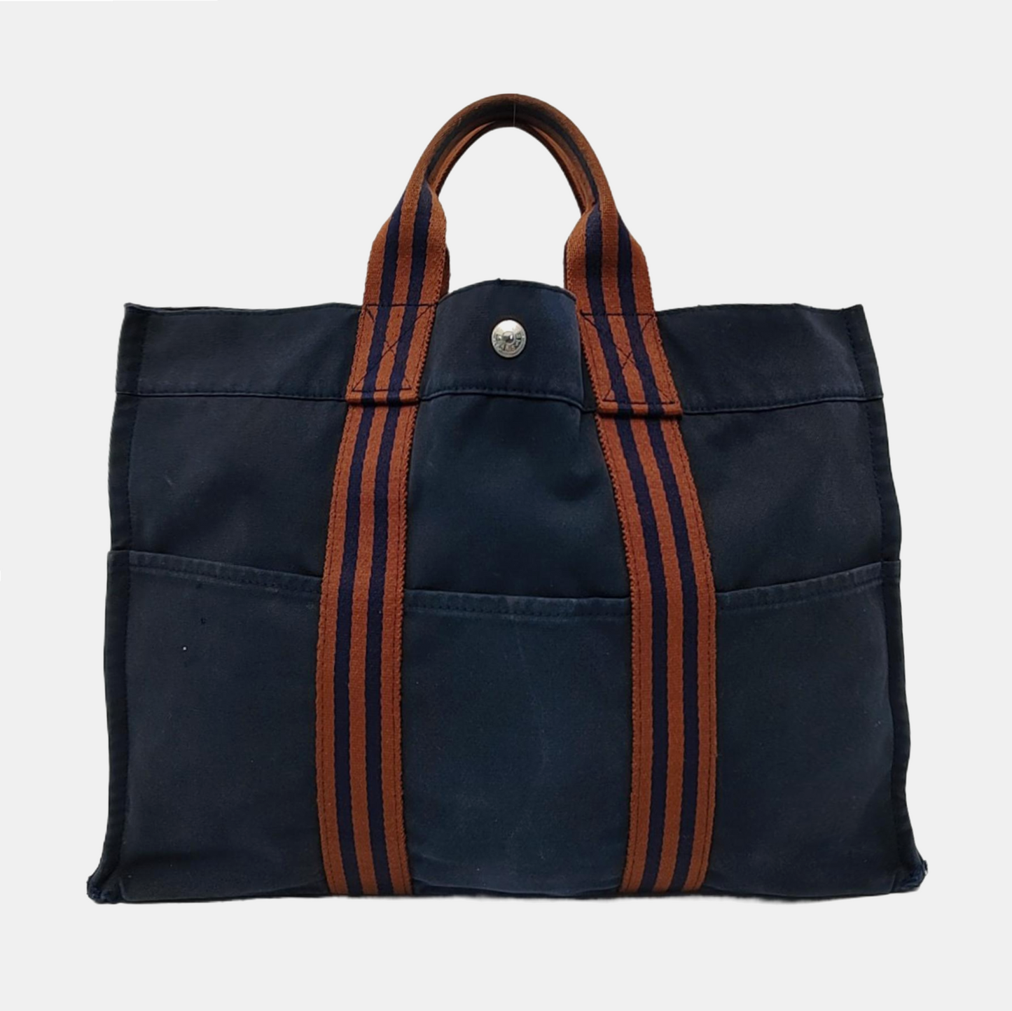 HERMÈS Fourre Tout Medium size Deep Blue Canvas Handbag Silver Hardware-(SKU)-960631606
