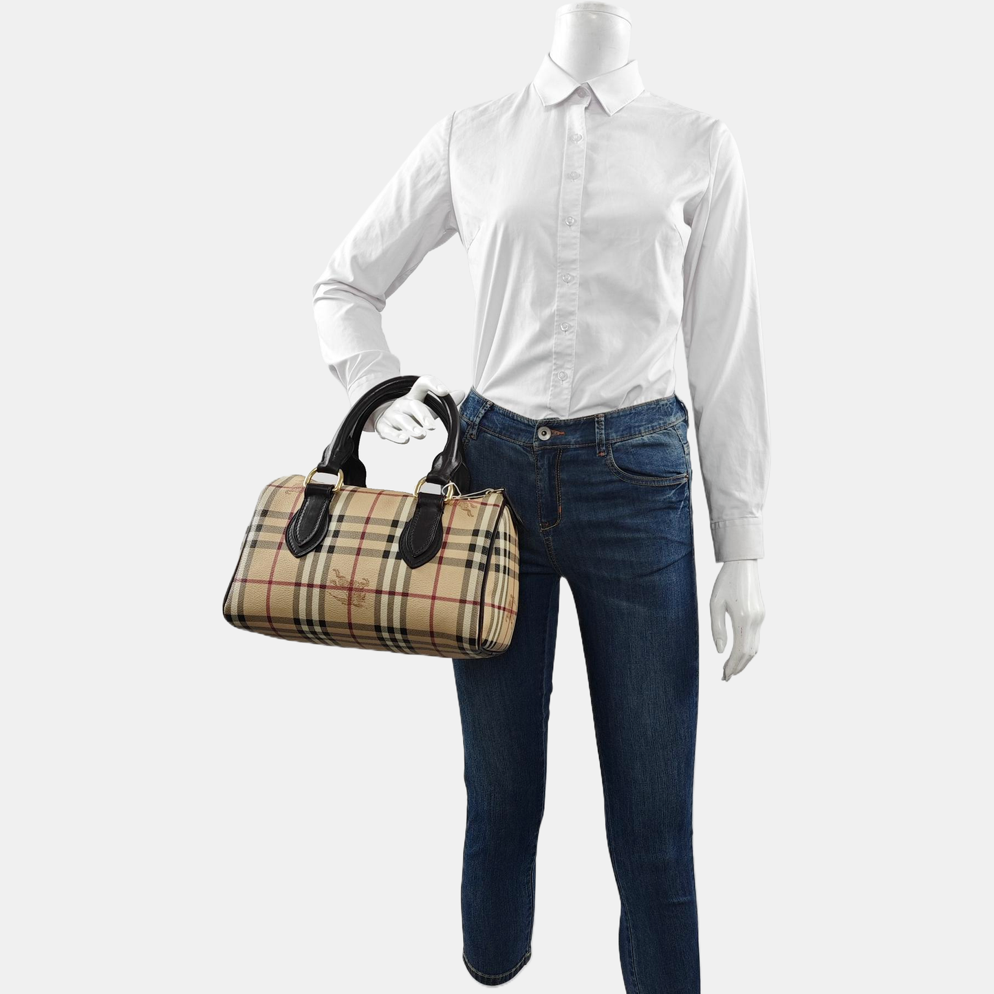 BURBERRY Medium size Khaki Coated Canvas War Horse Grain Handbag Golden hardware-(SKU)-960568597