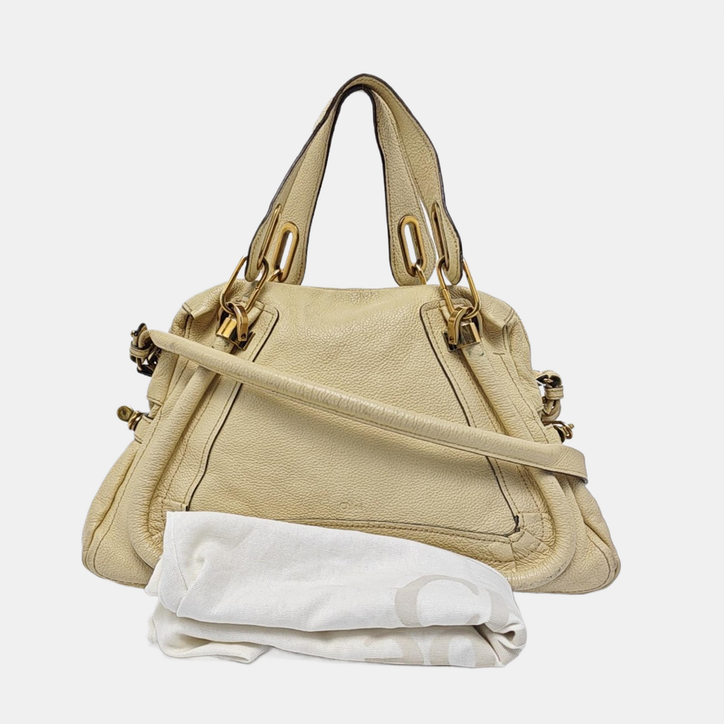 Chloé Paraty Medium size Beige Leather Single Shoulder Bag Golden hardware Removable shoulder strap-(SKU)-960652905