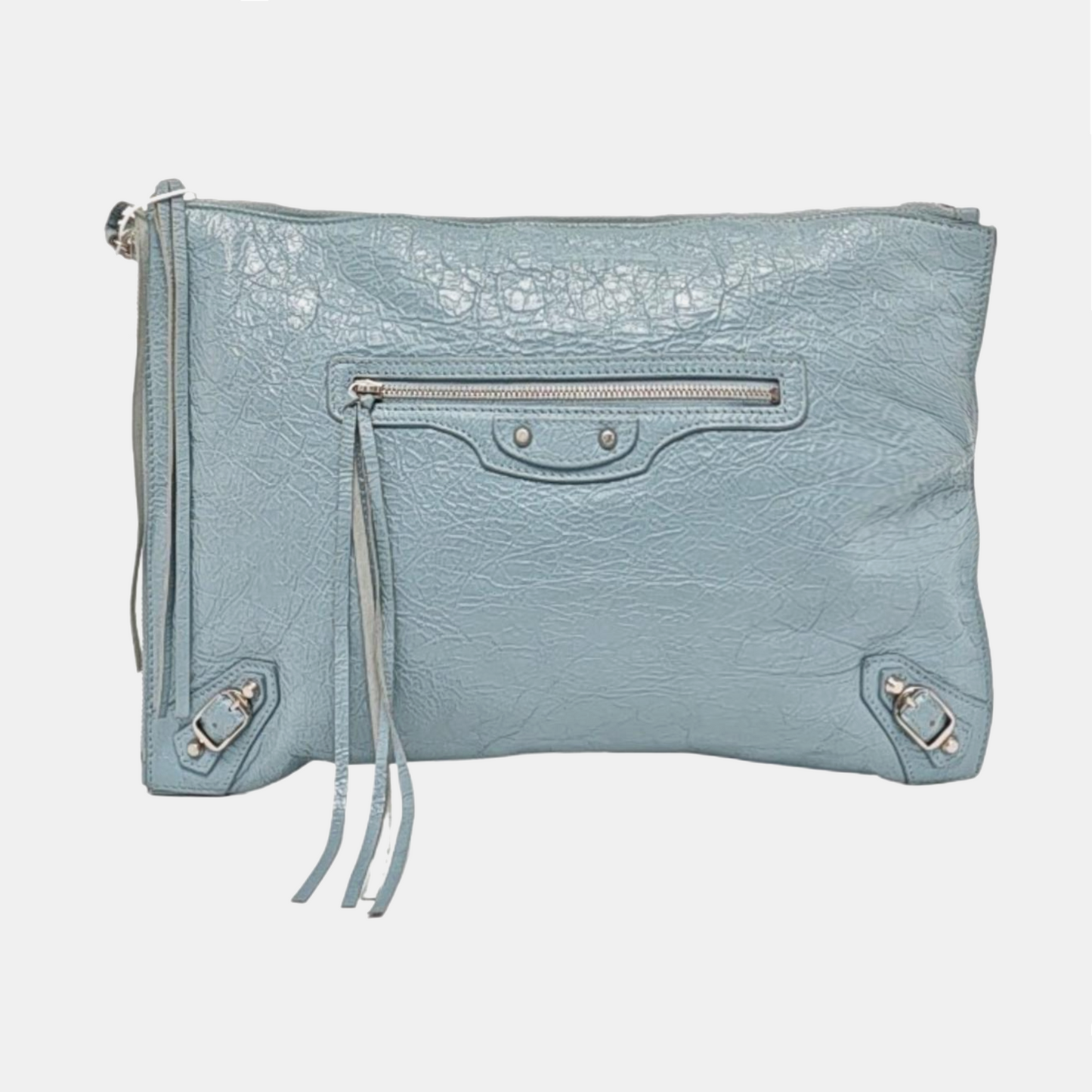 BALENCIAGA Classic City Light blue sheepskin studded biker bag, handbag Silver Hardware-(SKU)-960786182