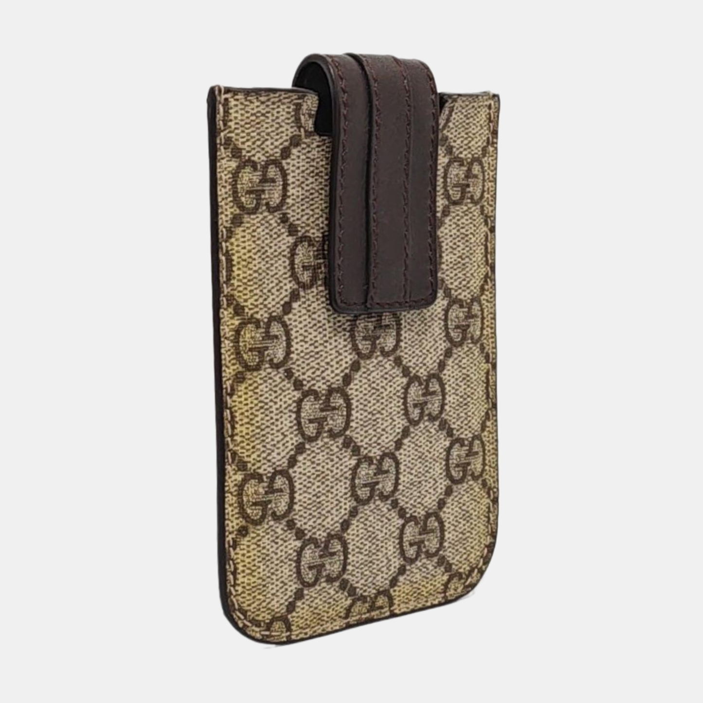 GUCCI Brown Coated Canvas Monogrammed Card Case Silver Hardware-(SKU)-960509943