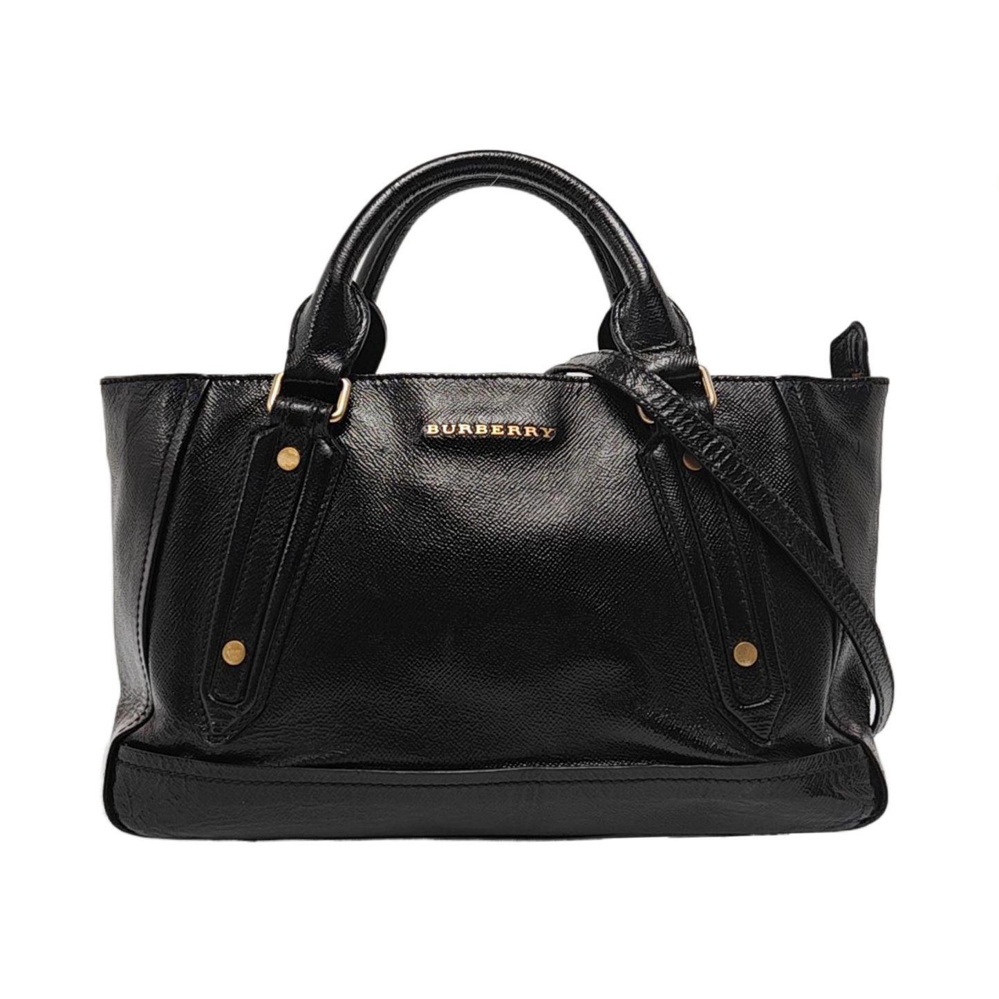 BURBERRY Somerford Black Leather Stud Single Shoulder Handbag Golden Silver Hardware Removable shoulder strap-(SKU)-960988293