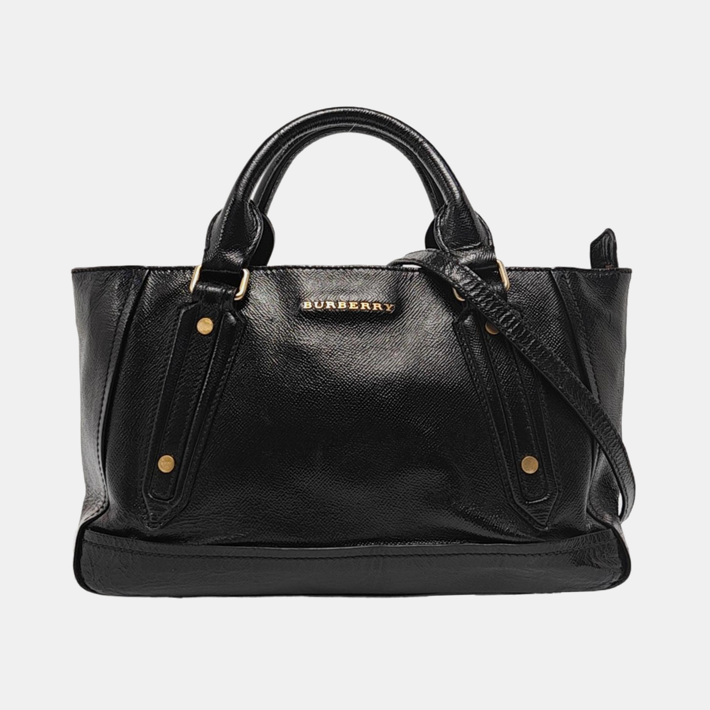 BURBERRY Somerford Black Leather Stud Single Shoulder Handbag Golden Silver Hardware Removable shoulder strap-(SKU)-960988293