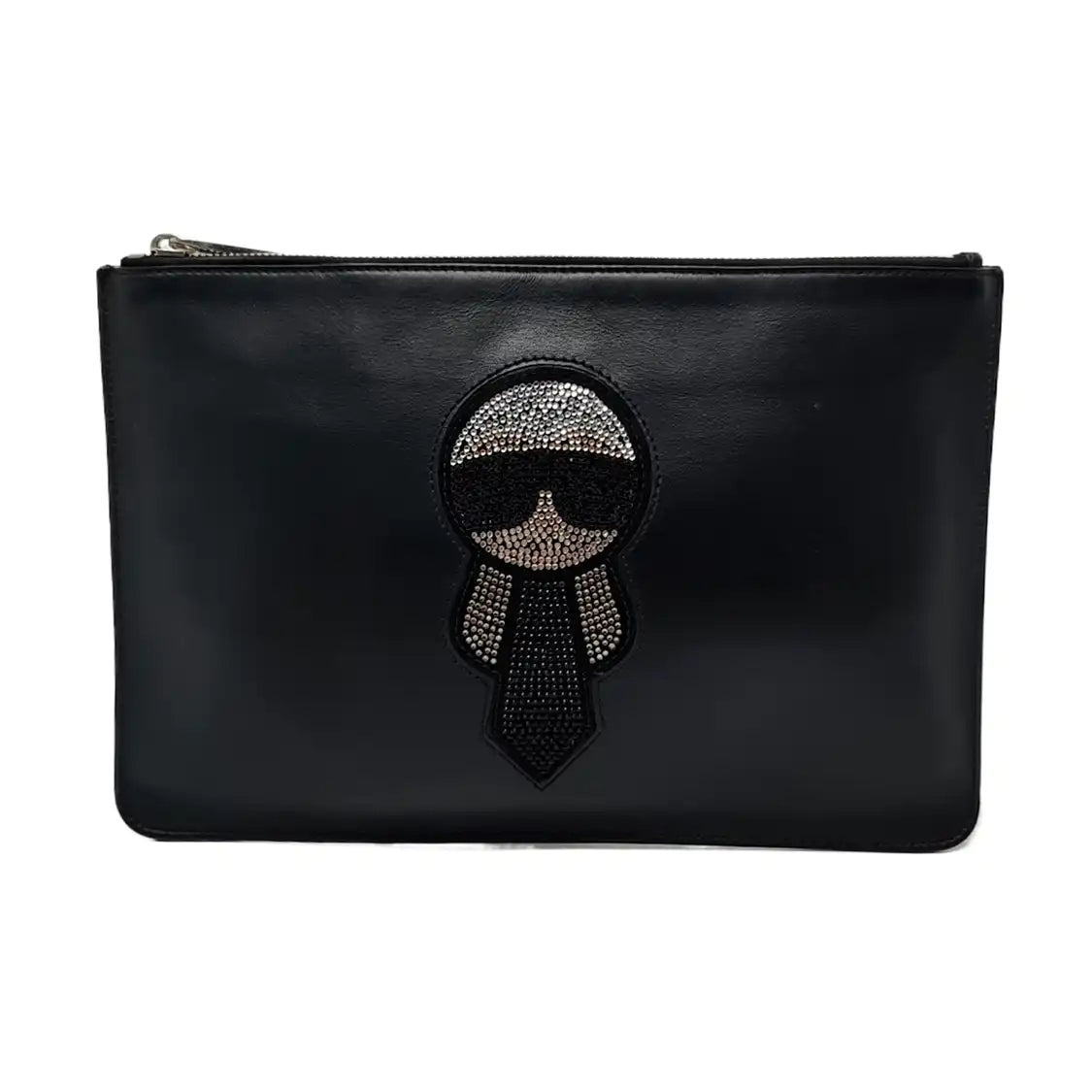 FENDI Black Leather Embossed Handbag Silver Hardware-(SKU)-960614278