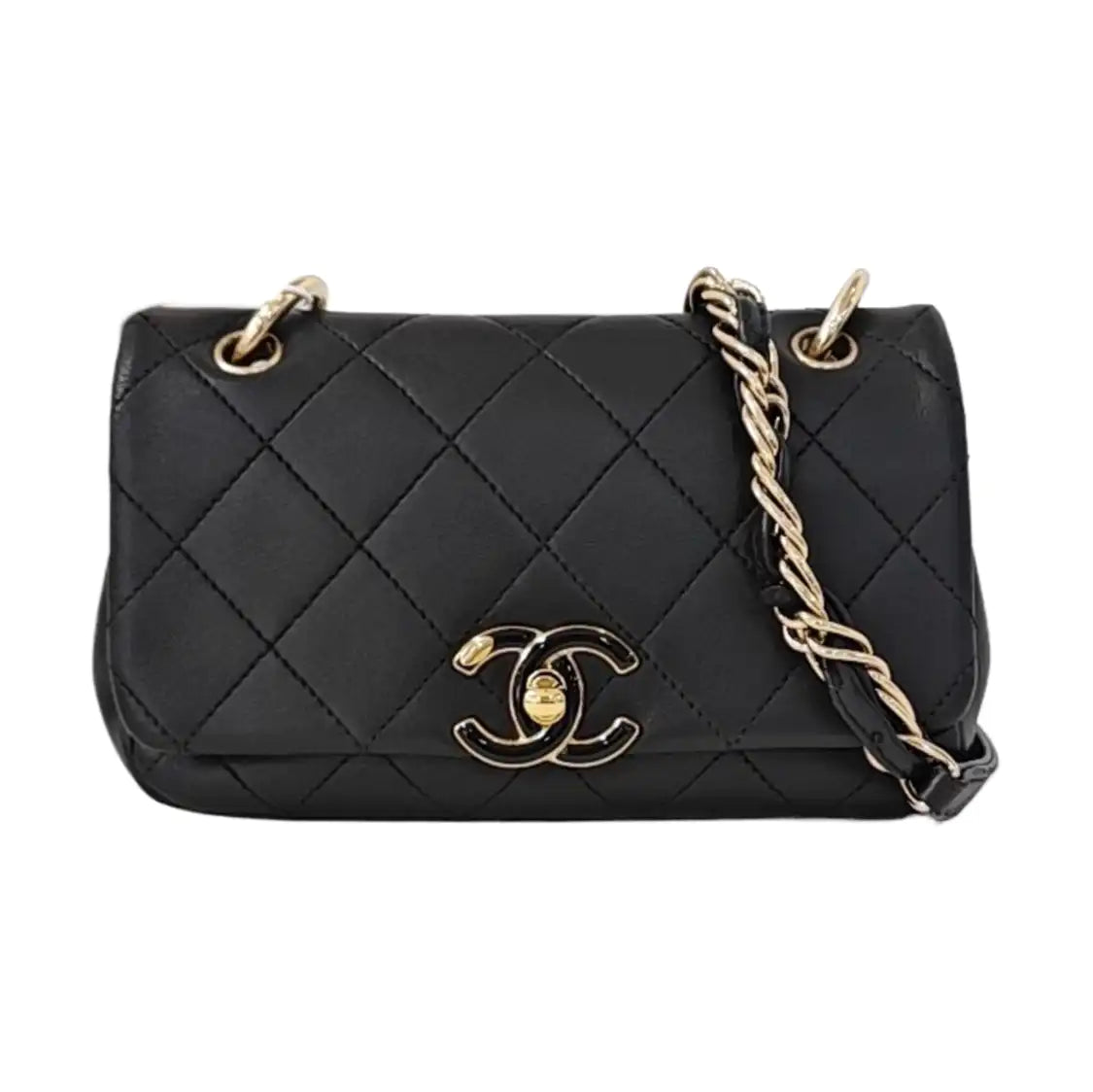 CHANEL CHAIN INFINITY TOP HANDLE Small Black Lambskin Quilted Chain Strap Shoulder Bag Crossbody Bag Golden Hardware 30cm-(SKU)-961018238