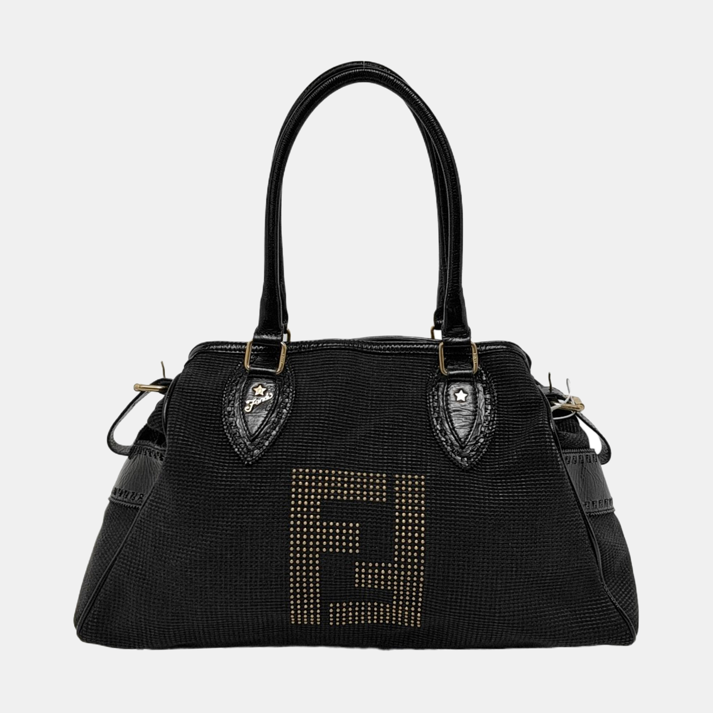 FENDI Black织物双FHandheld包 Golden hardware-(SKU)-960605118