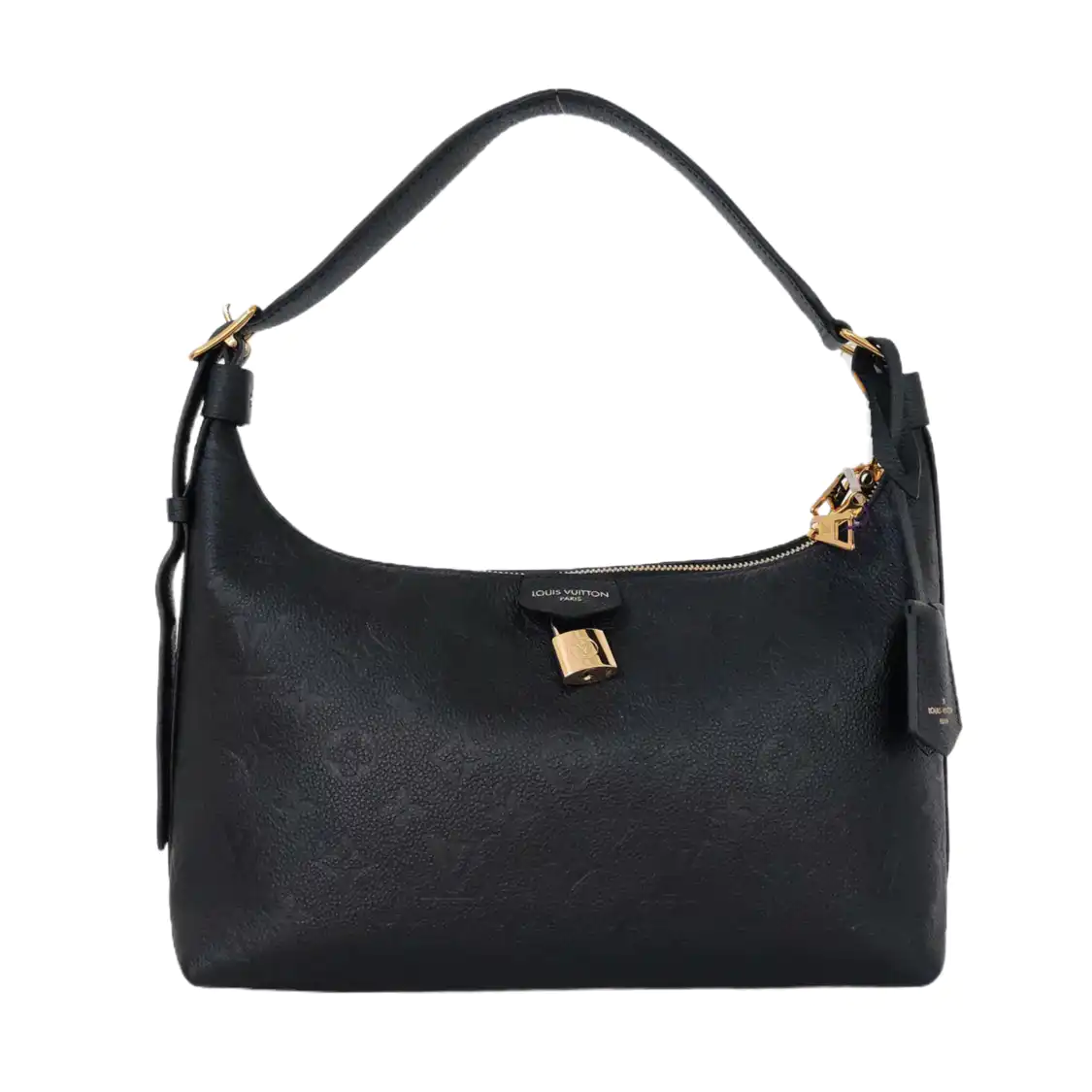 LOUIS VUITTON SAC PLAT Black Calfskin Monogram Embossed Crossbody Shoulder Bag with Golden Hardware, Pockets-(SKU)-961133790