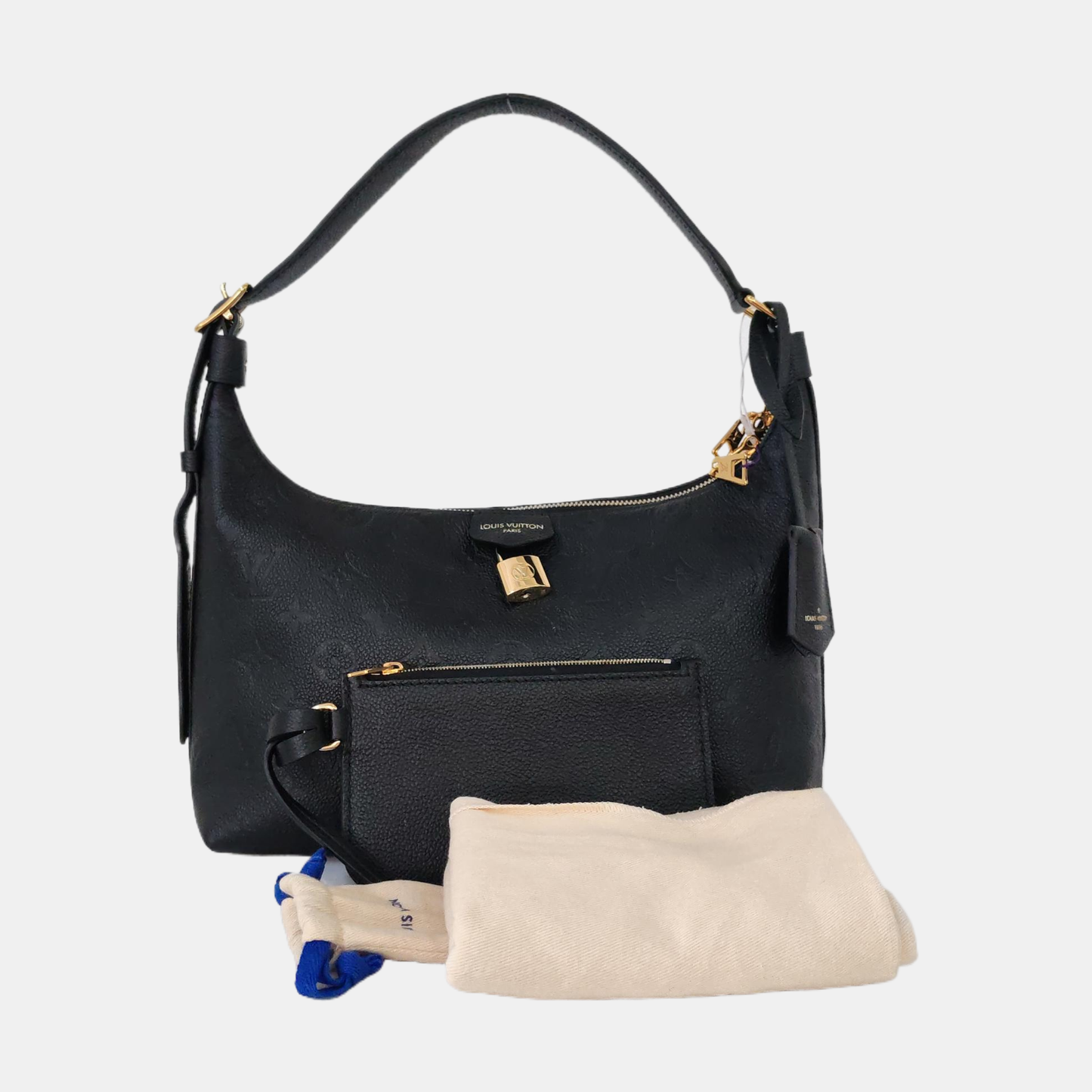 LOUIS VUITTON SAC PLAT Black Calfskin Monogram Embossed Crossbody Shoulder Bag with Golden Hardware, Pockets-(SKU)-961133790