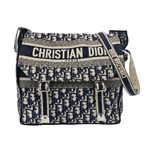 DIOR Diorcamp Blue Canvas Monogram Embroidered Single Shoulder Bag Silver Hardware-(SKU)-960636835